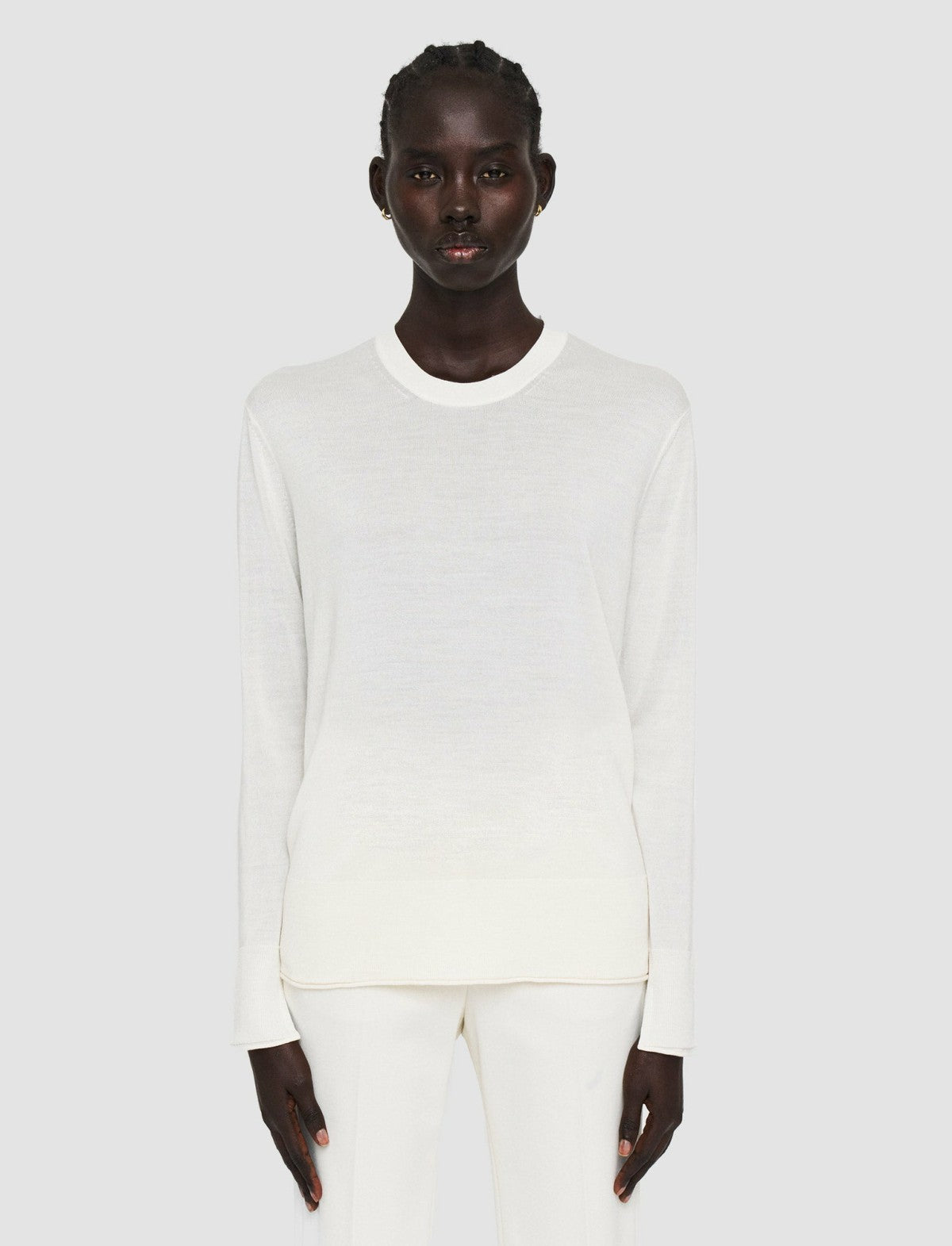 JOSEPH Fashion Women Super Fine Merino Silk Round Neck Jumper Oyster White