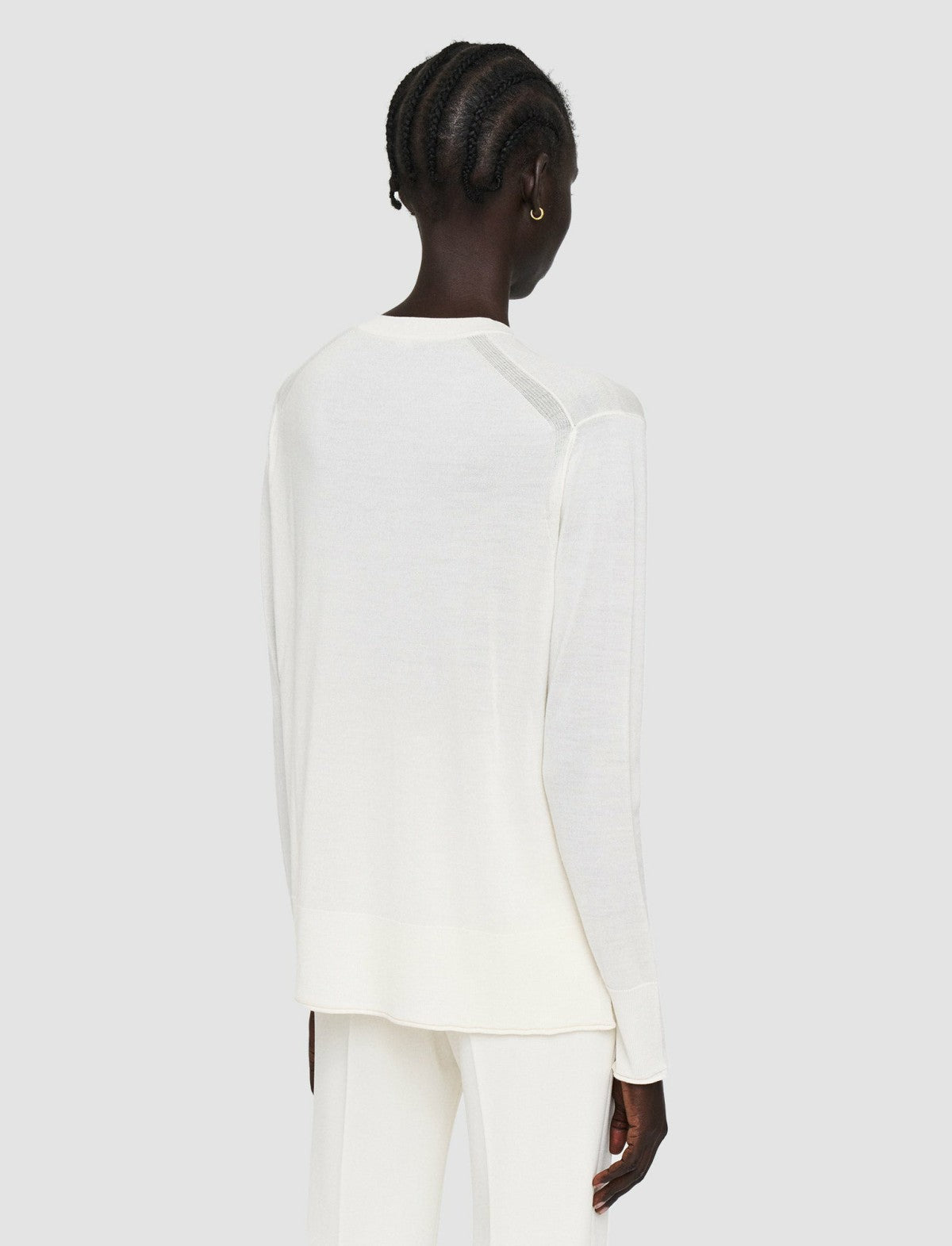 JOSEPH Fashion Women Super Fine Merino Silk Round Neck Jumper Oyster White