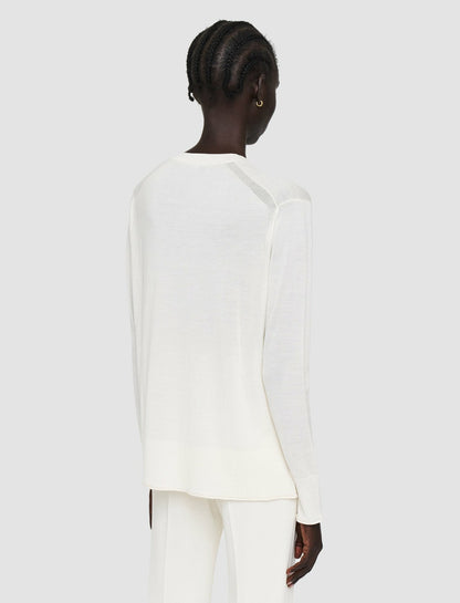 JOSEPH Fashion Women Super Fine Merino Silk Round Neck Jumper Oyster White