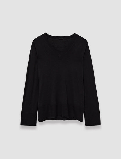 JOSEPH Fashion Women Super Fine Merino Silk V Neck Jumper Black