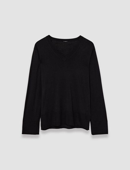 JOSEPH Fashion Women Super Fine Merino Silk V Neck Jumper Black