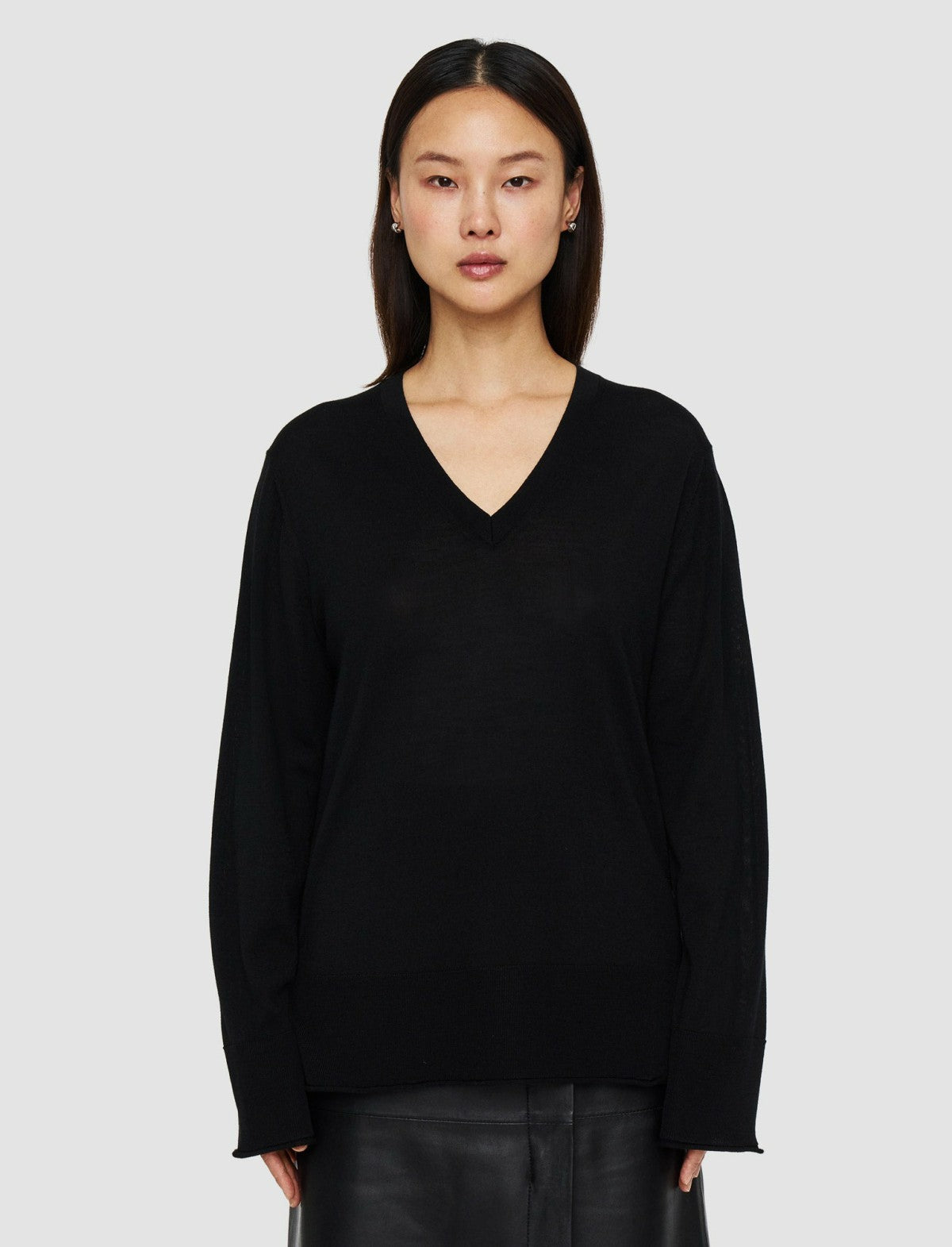 JOSEPH Fashion Women Super Fine Merino Silk V Neck Jumper Black