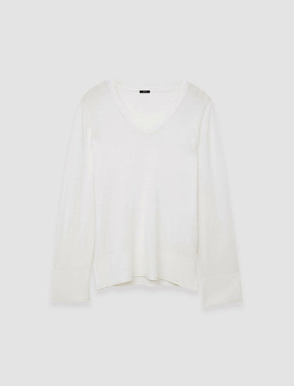 JOSEPH Fashion Women Super Fine Merino Silk V Neck Jumper Oyster White