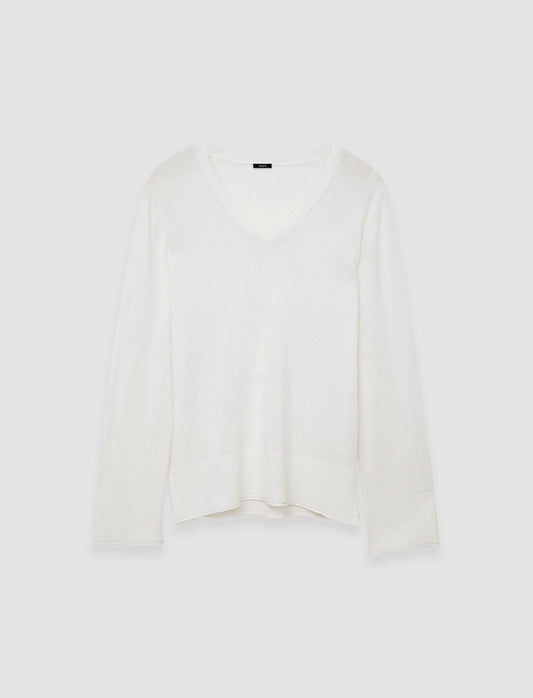 JOSEPH Fashion Women Super Fine Merino Silk V Neck Jumper Oyster White