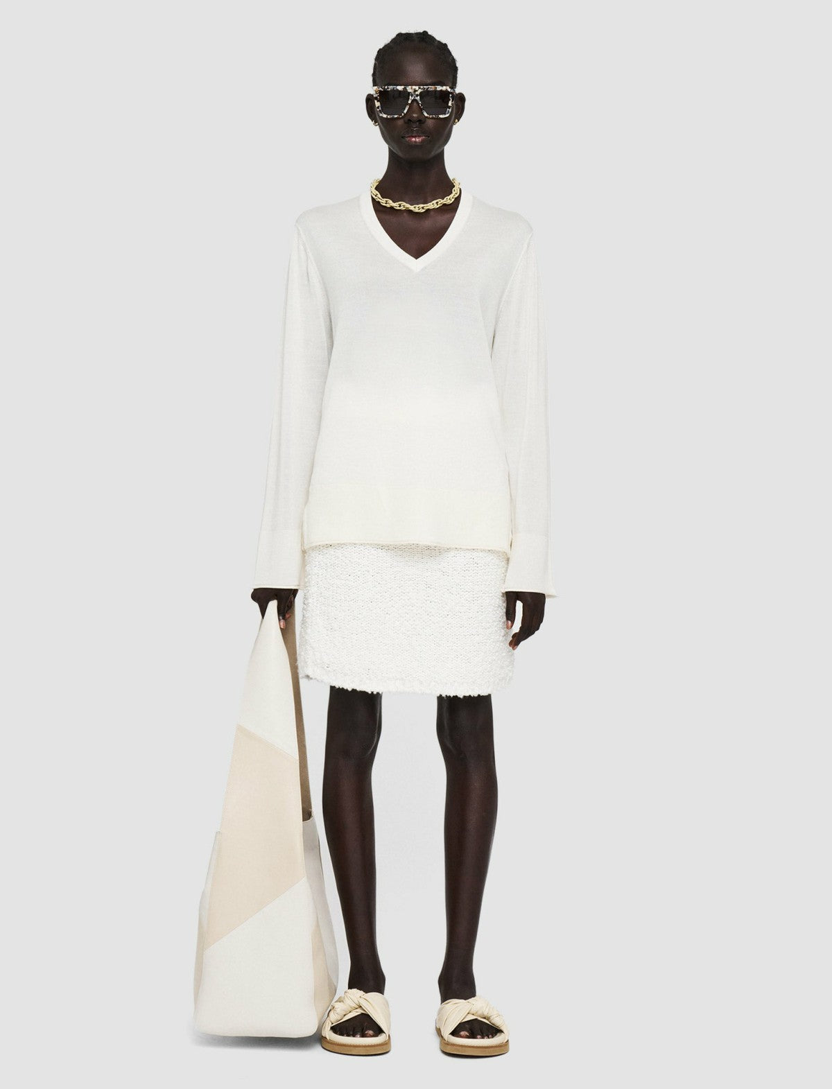 JOSEPH Fashion Women Super Fine Merino Silk V Neck Jumper Oyster White