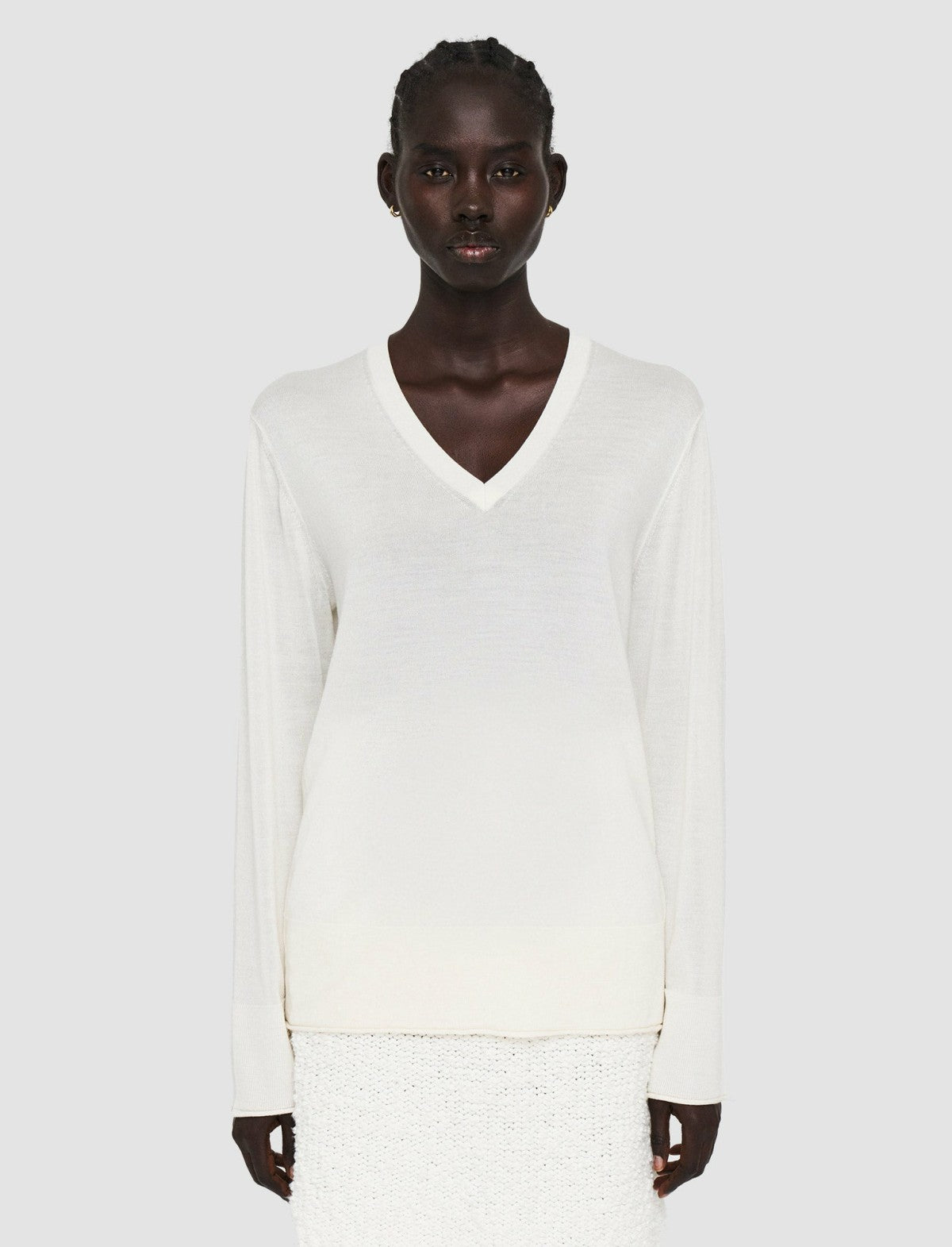 JOSEPH Fashion Women Super Fine Merino Silk V Neck Jumper Oyster White