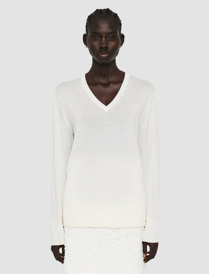 JOSEPH Fashion Women Super Fine Merino Silk V Neck Jumper Oyster White