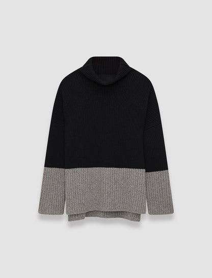 JOSEPH Fashion Women Colour Block High Neck Jumper Black/Grey