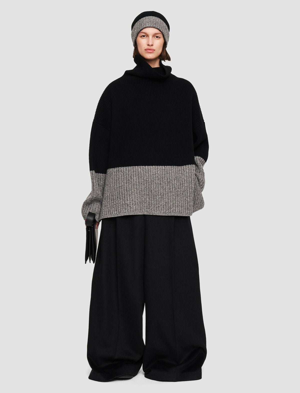 JOSEPH Fashion Women Colour Block High Neck Jumper Black/Grey