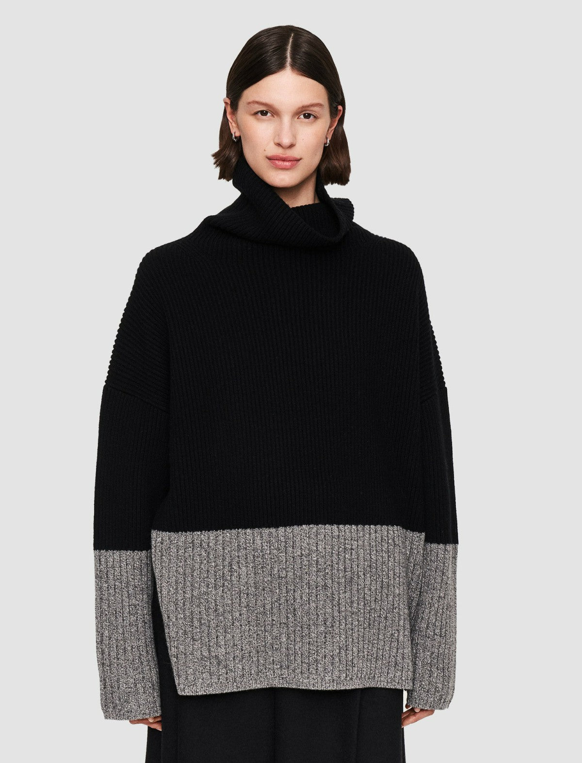 JOSEPH Fashion Women Colour Block High Neck Jumper Black/Grey