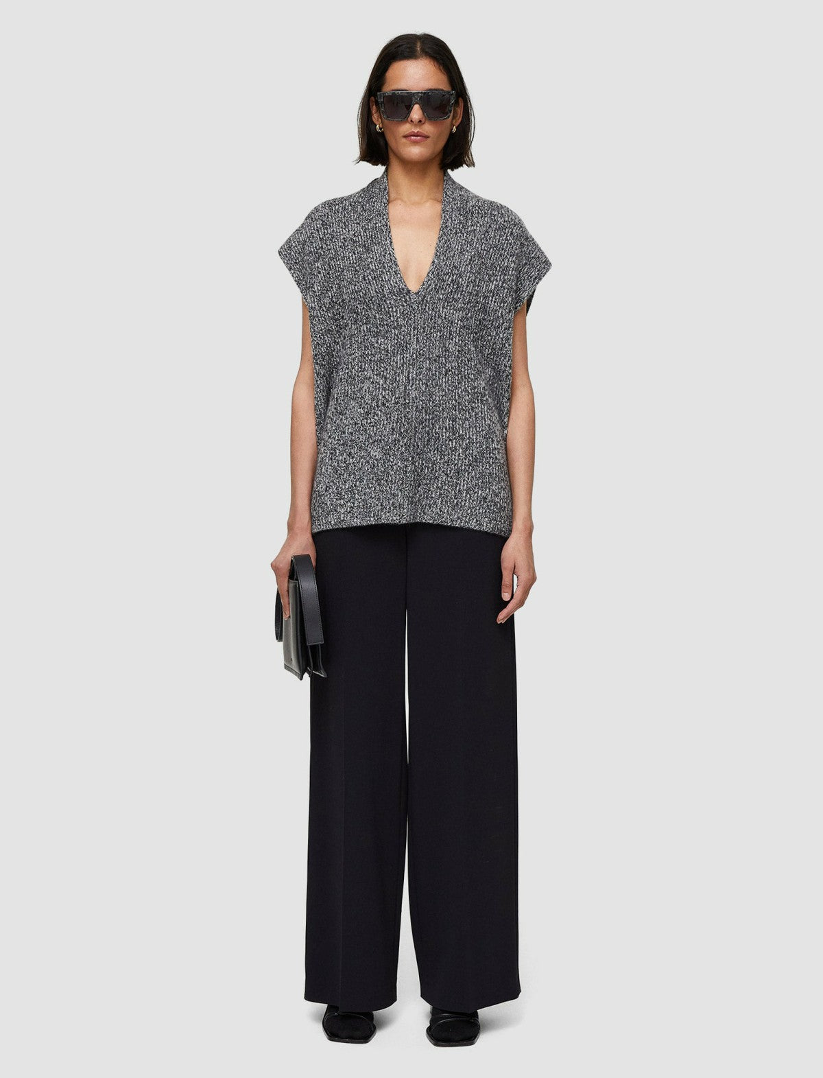 JOSEPH Fashion Women Luxe Cashmere Vest Black Melange