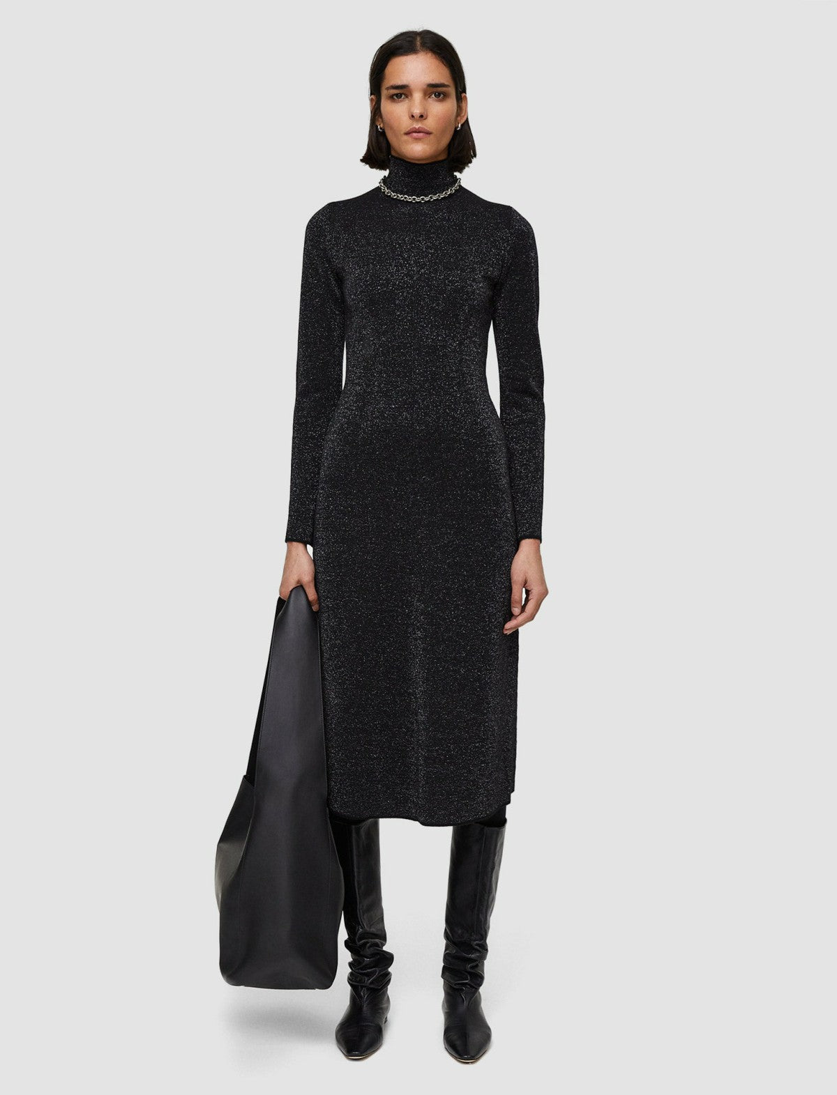 JOSEPH Fashion Women Double Face Lurex Merino Dress Black