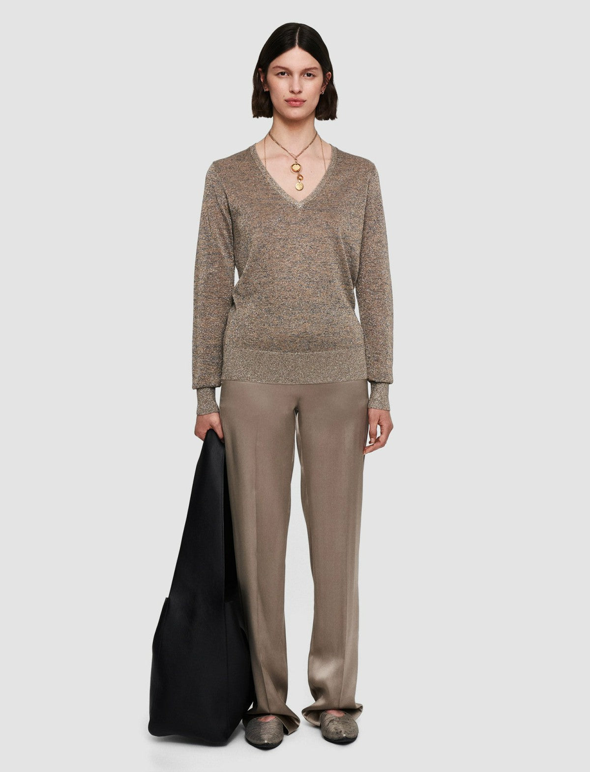JOSEPH Fashion Women Lurex Knit V Neck Jumper Metallic Spark