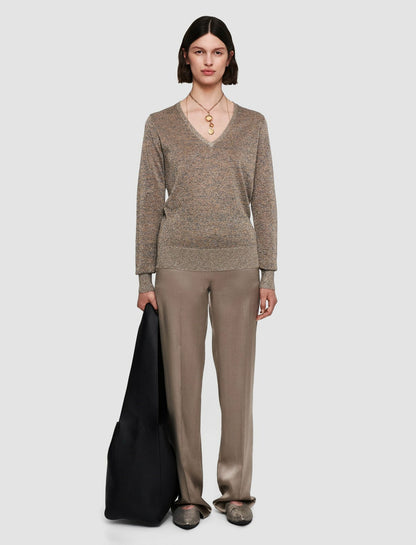 JOSEPH Fashion Women Lurex Knit V Neck Jumper Metallic Spark