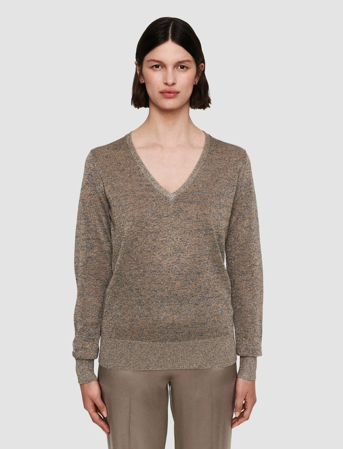 JOSEPH Fashion Women Lurex Knit V Neck Jumper Metallic Spark