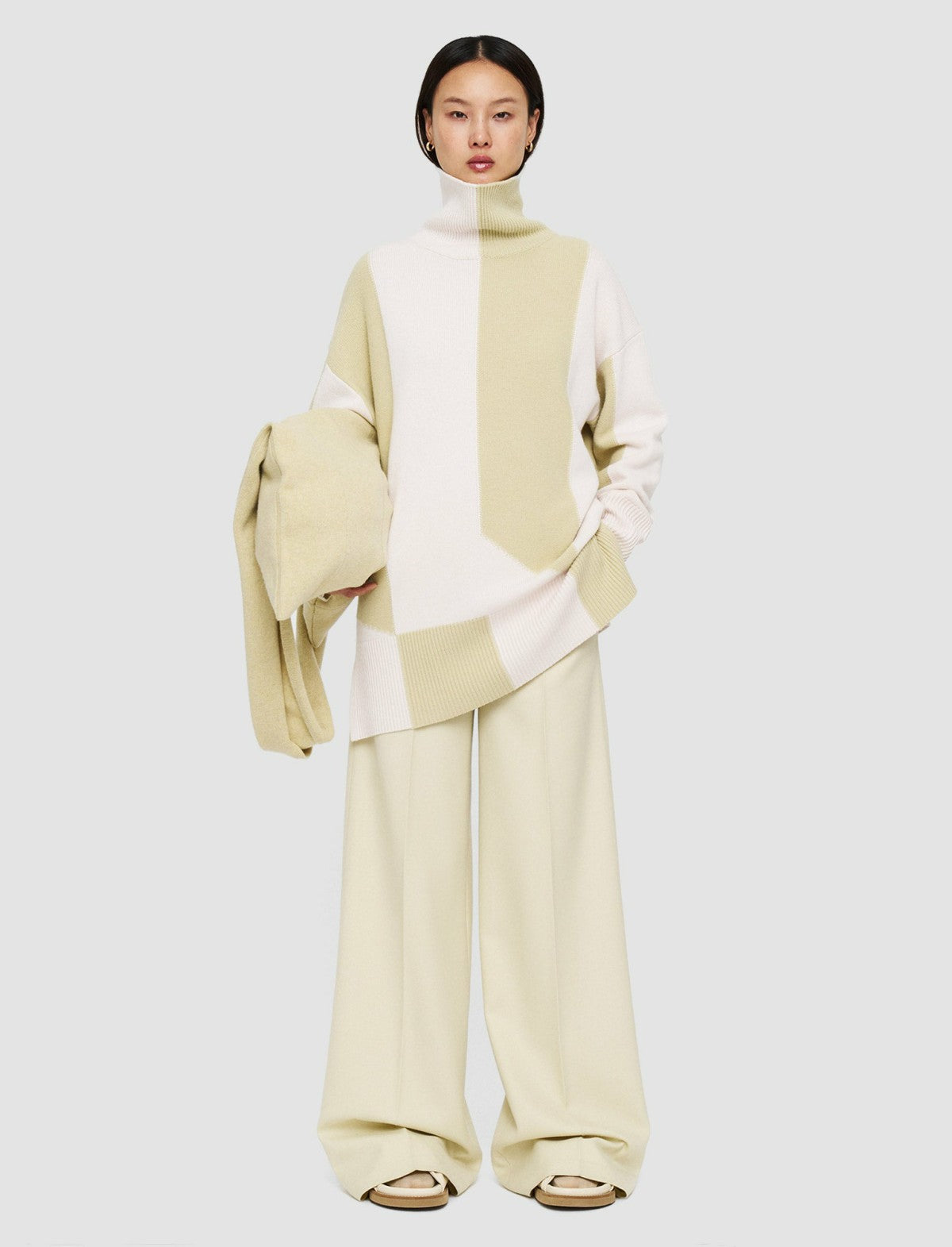JOSEPH Fashion Women Alcove Instarsia High Neck Jumper Pale Olive/Ivory