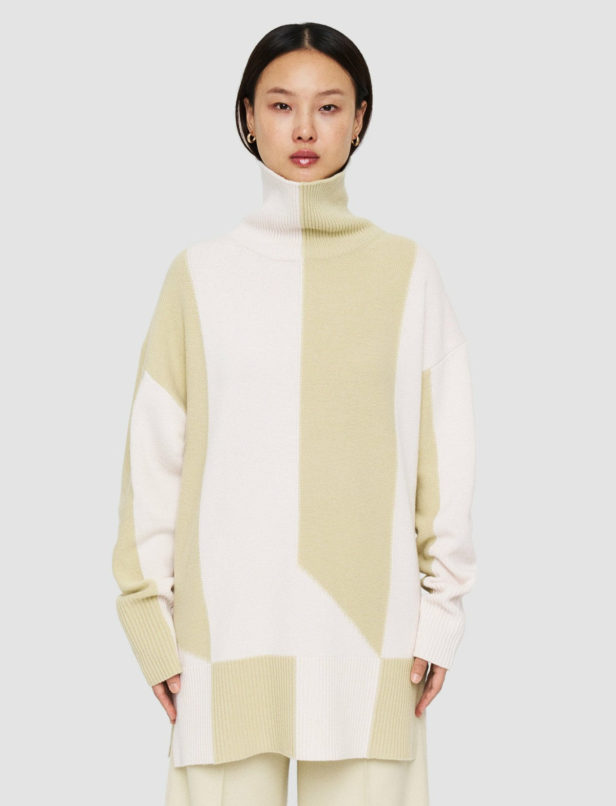 JOSEPH Fashion Women Alcove Instarsia High Neck Jumper Pale Olive/Ivory