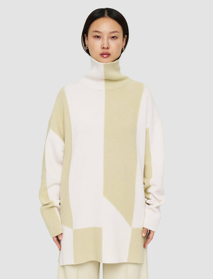 JOSEPH Fashion Women Alcove Instarsia High Neck Jumper Pale Olive/Ivory