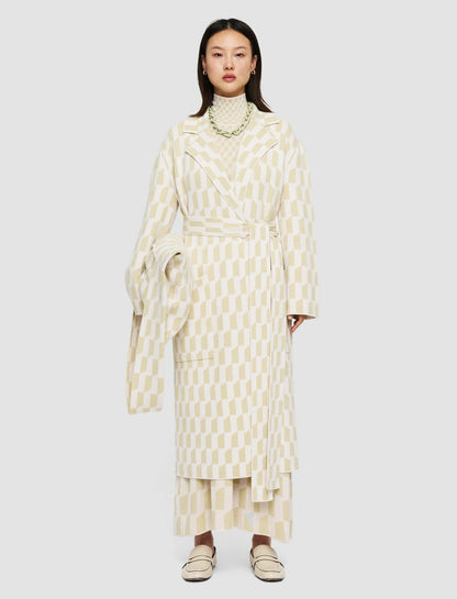 JOSEPH Fashion Women Alcove Intarsia Knitted Coat Pale Olive/Ivory