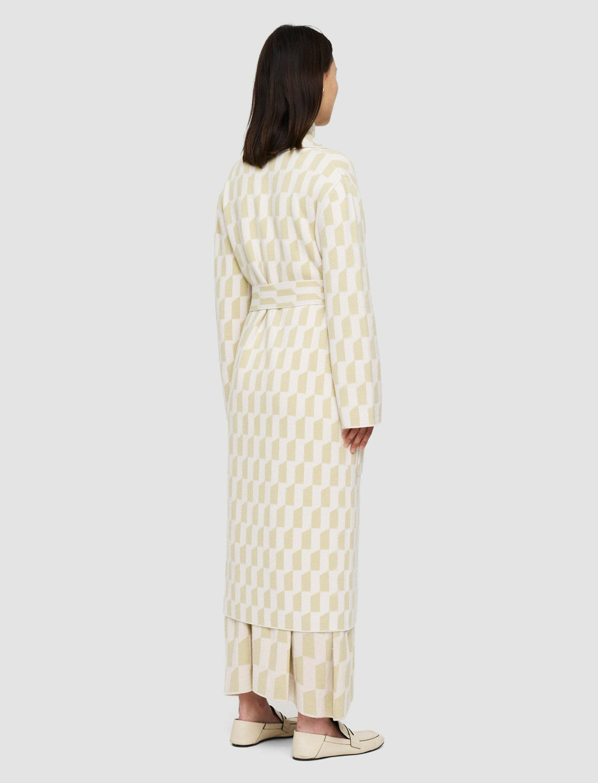 JOSEPH Fashion Women Alcove Intarsia Knitted Coat Pale Olive/Ivory