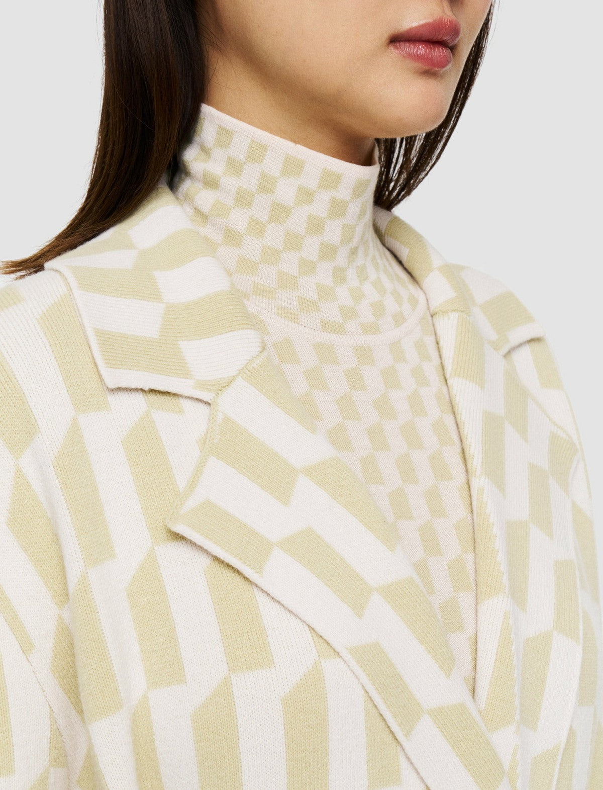 JOSEPH Fashion Women Alcove Intarsia Knitted Coat Pale Olive/Ivory