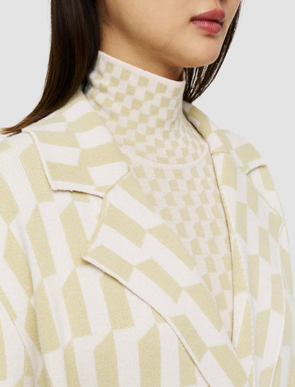 JOSEPH Fashion Women Alcove Intarsia Knitted Coat Pale Olive/Ivory