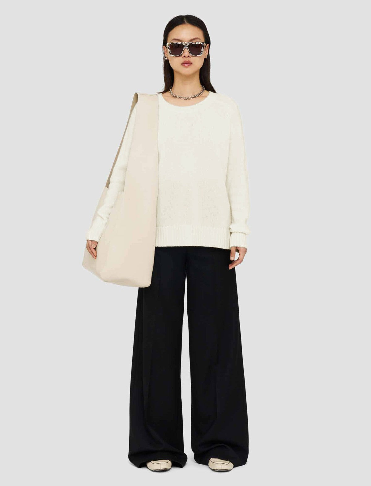 JOSEPH Fashion Women Open Cashmere Round Neck Jumper Ivory