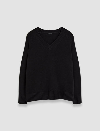 JOSEPH Fashion Women Open Cashmere V Neck Jumper Black