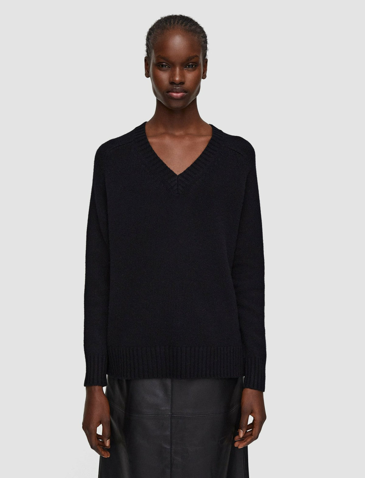 JOSEPH Fashion Women Open Cashmere V Neck Jumper Black