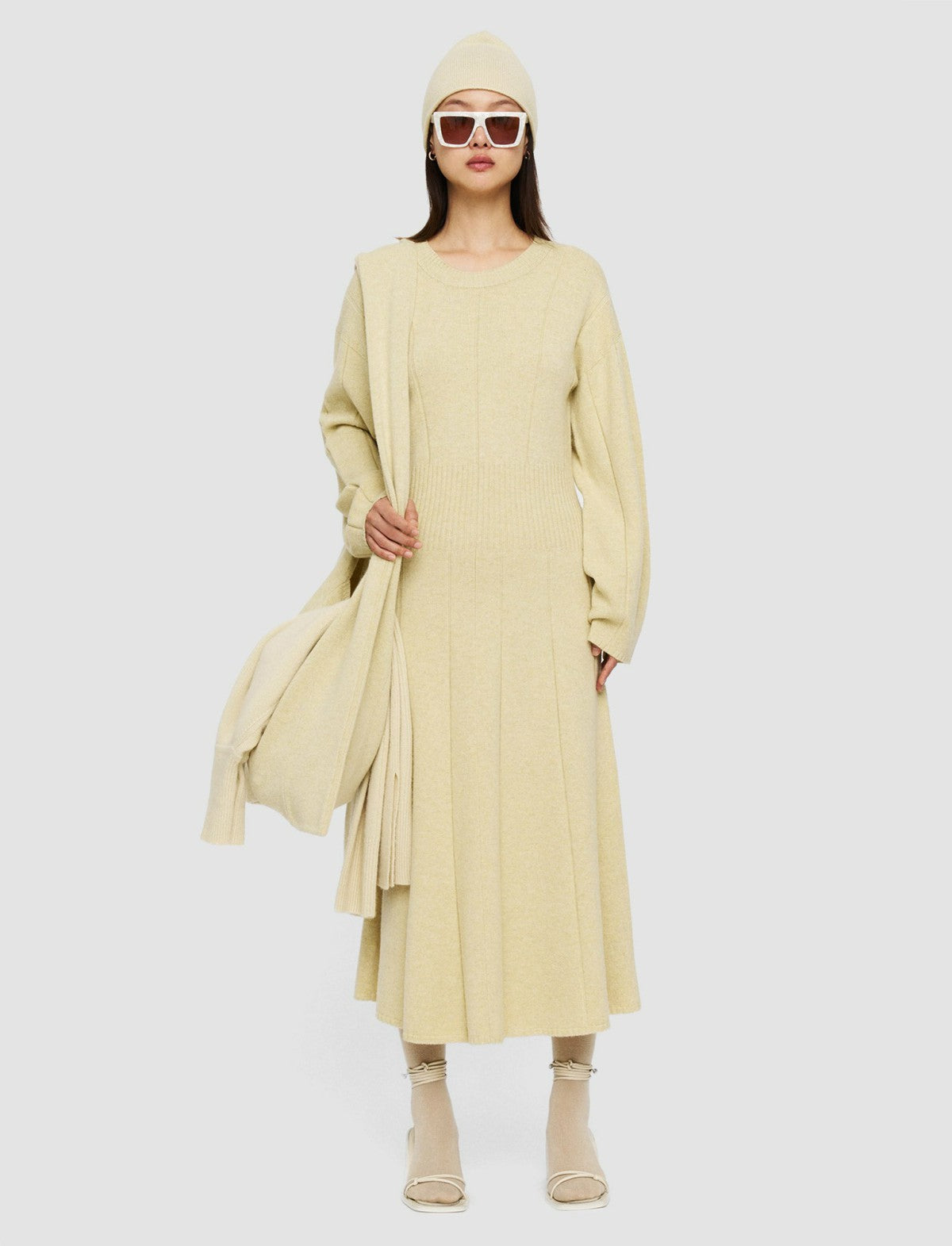 JOSEPH Fashion Women Soft Wool Dress Pale Olive