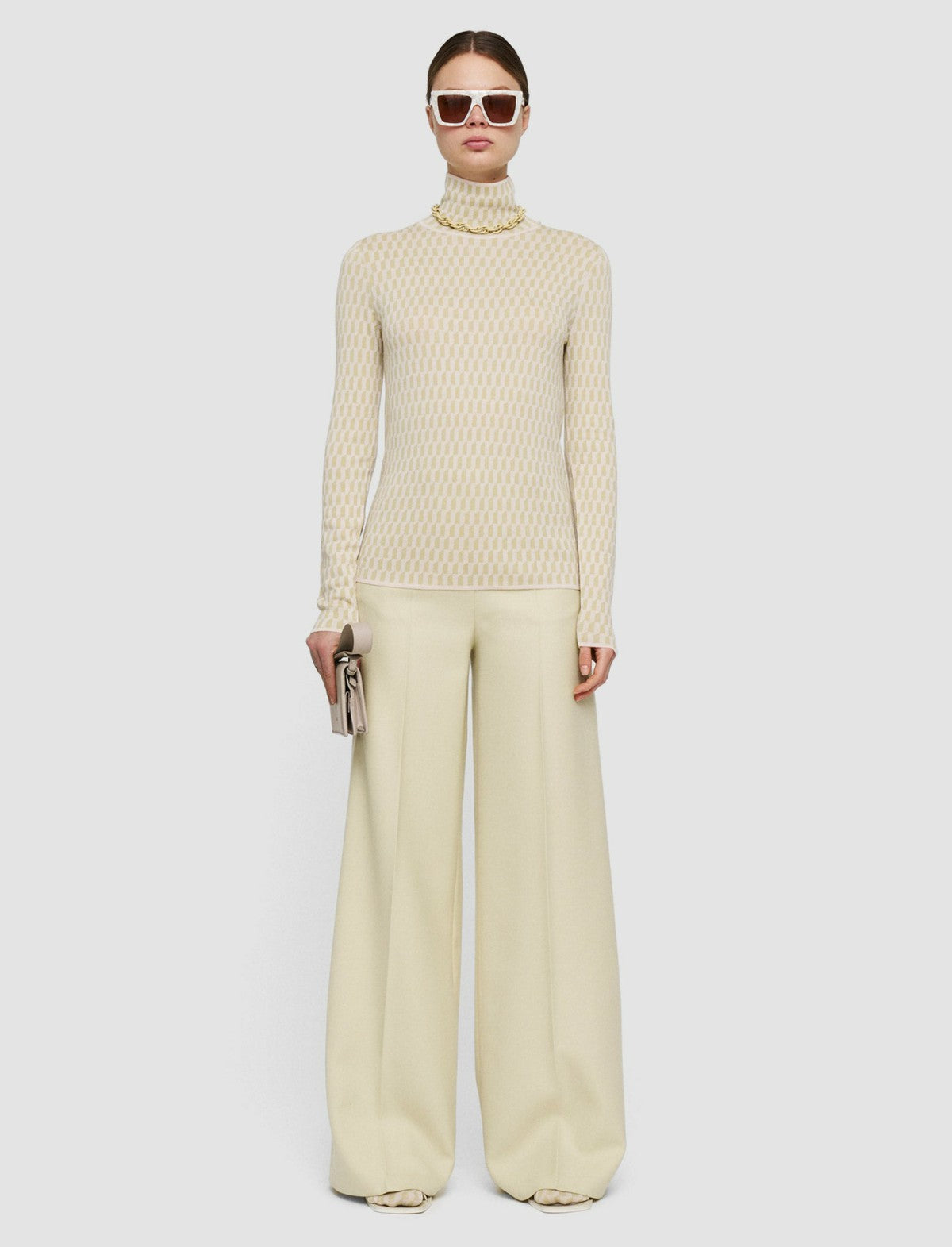 JOSEPH Fashion Women Fine Alcove Jacquard High Neck Jumper Pale Olive/Ivory