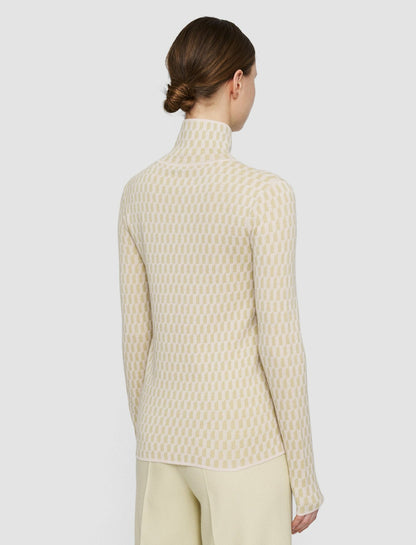 JOSEPH Fashion Women Fine Alcove Jacquard High Neck Jumper Pale Olive/Ivory