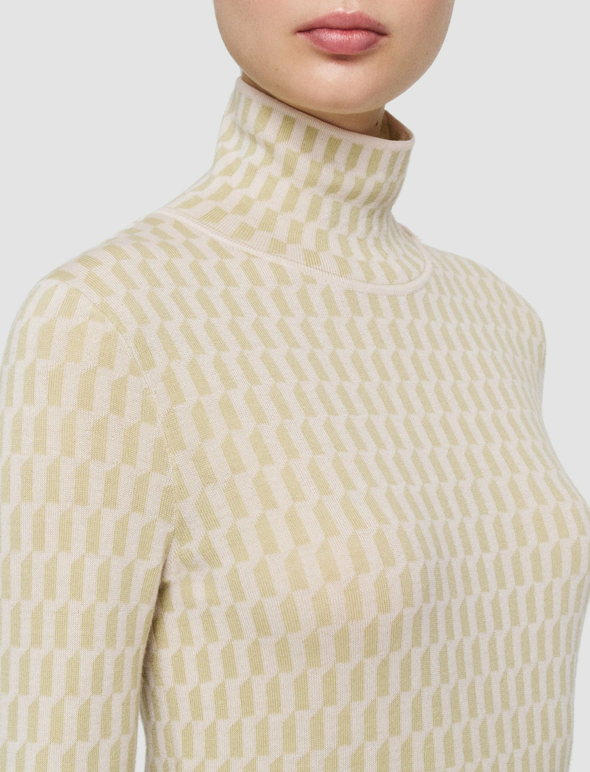 JOSEPH Fashion Women Fine Alcove Jacquard High Neck Jumper Pale Olive/Ivory