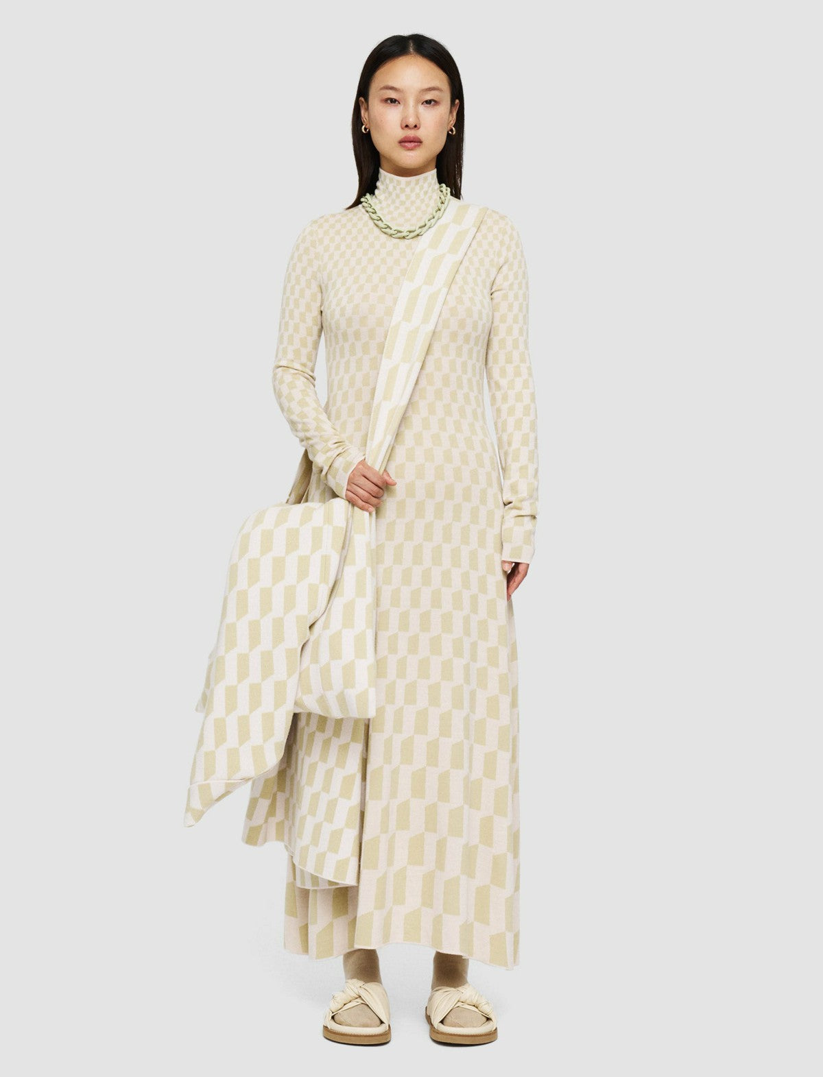 JOSEPH Fashion Women Fine Alcove Jacquard Dress Pale Olive/Ivory
