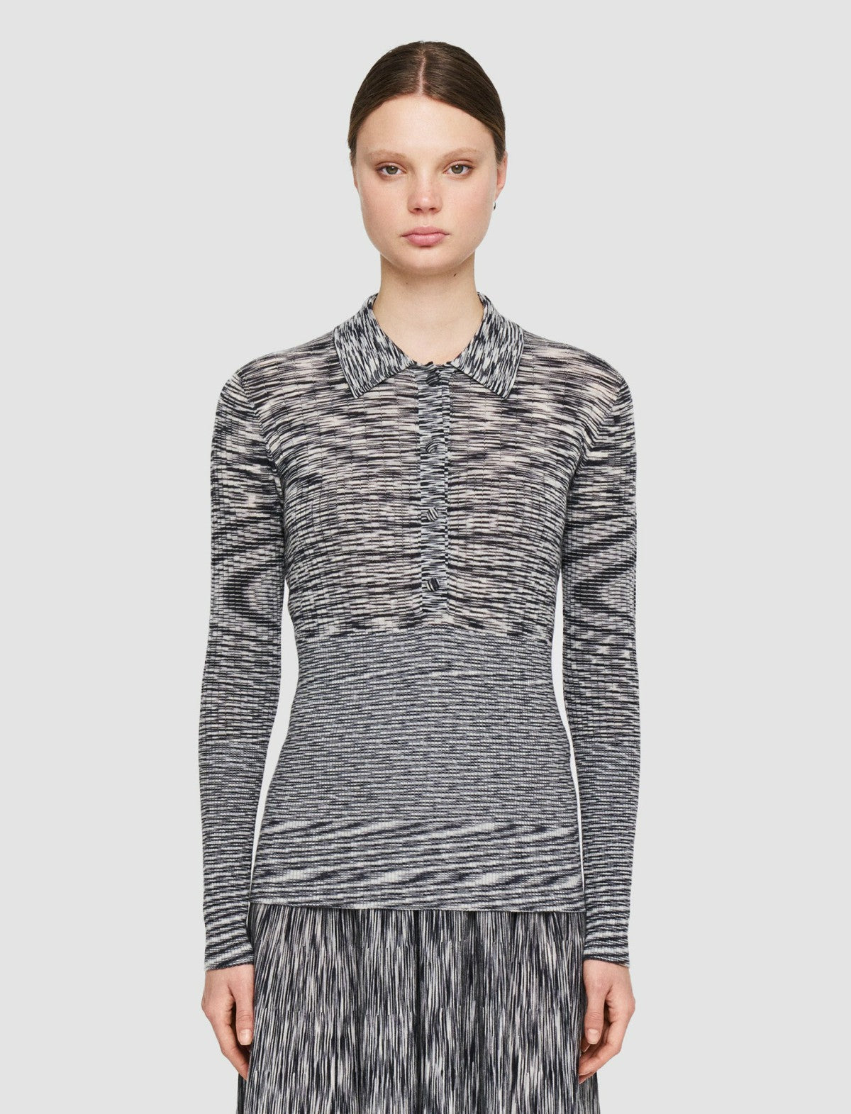 JOSEPH Fashion Women Printed Merino Polo Top Black Combo