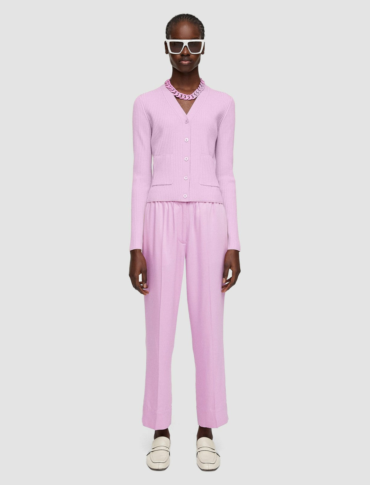 JOSEPH Fashion Women Fine Merino Rib Cardigan Begonia Pink