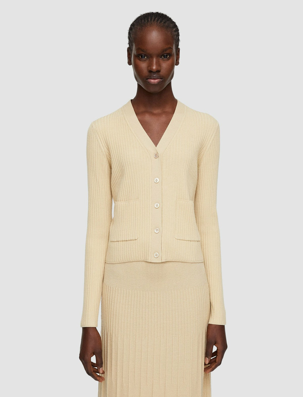 JOSEPH Fashion Women Fine Merino Rib Cardigan Safari