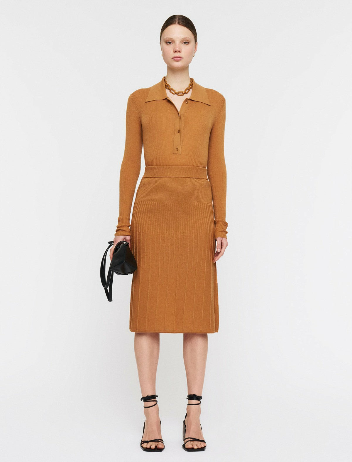JOSEPH Fashion Women Fine Merino Rib Skirt Clay