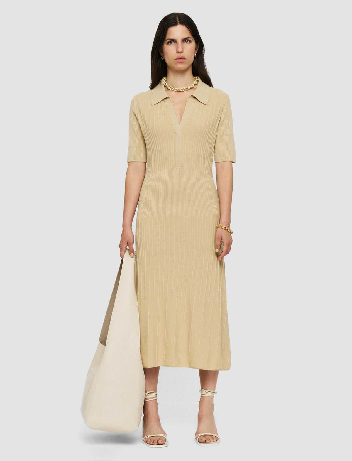 JOSEPH Fashion Women Fine Merino Rib Dress Safari