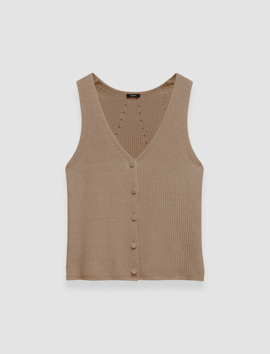 JOSEPH Fashion Women Linen Cotton Knitted Vest Frozen Mocha