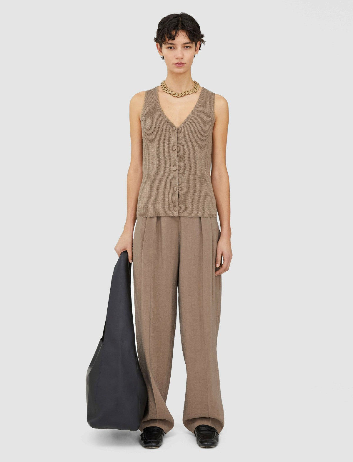 JOSEPH Fashion Women Linen Cotton Knitted Vest Frozen Mocha