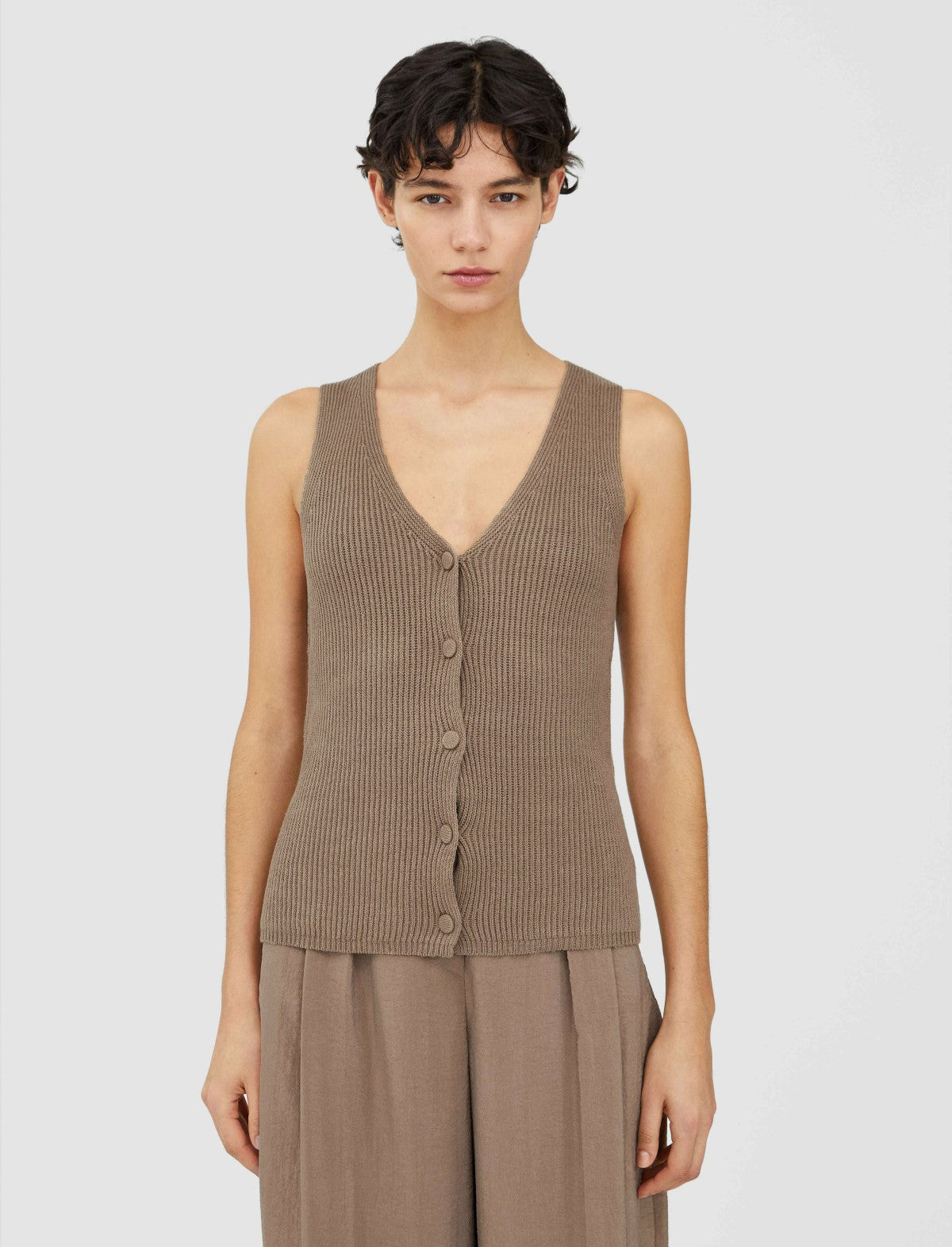 JOSEPH Fashion Women Linen Cotton Knitted Vest Frozen Mocha