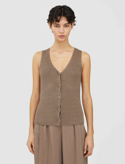 JOSEPH Fashion Women Linen Cotton Knitted Vest Frozen Mocha