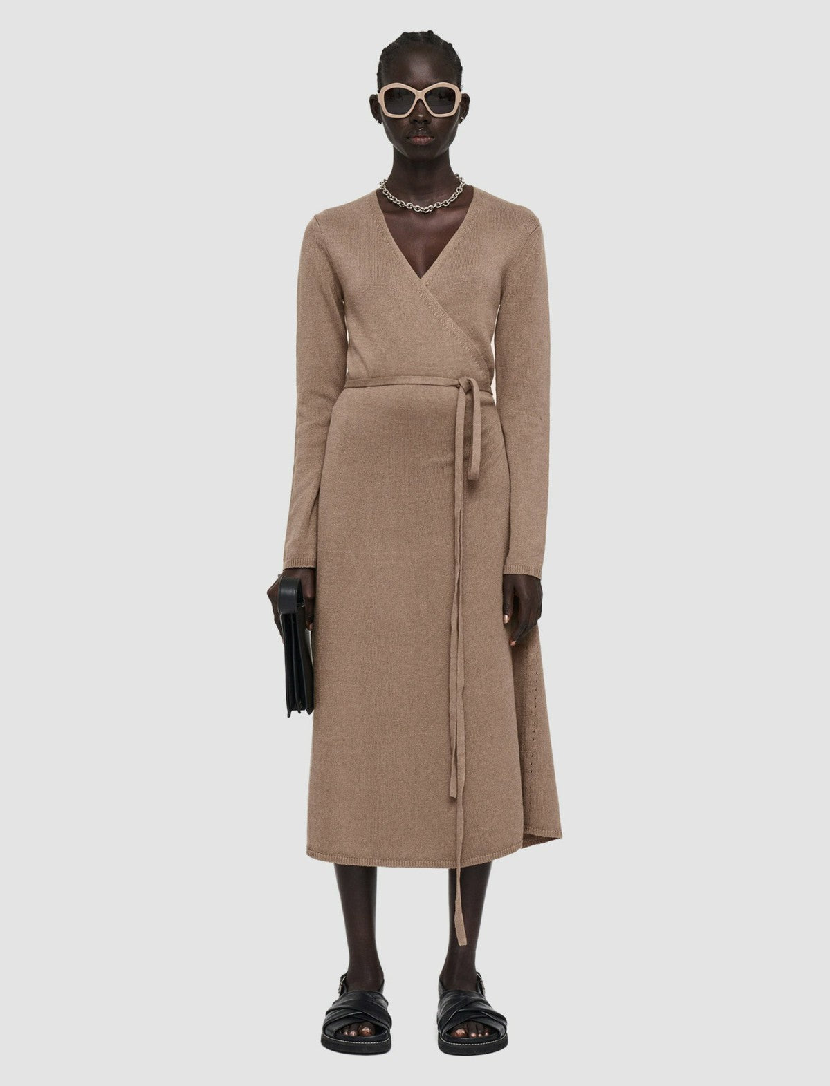 JOSEPH Fashion Women Linen Cotton Knitted Dress Frozen Mocha