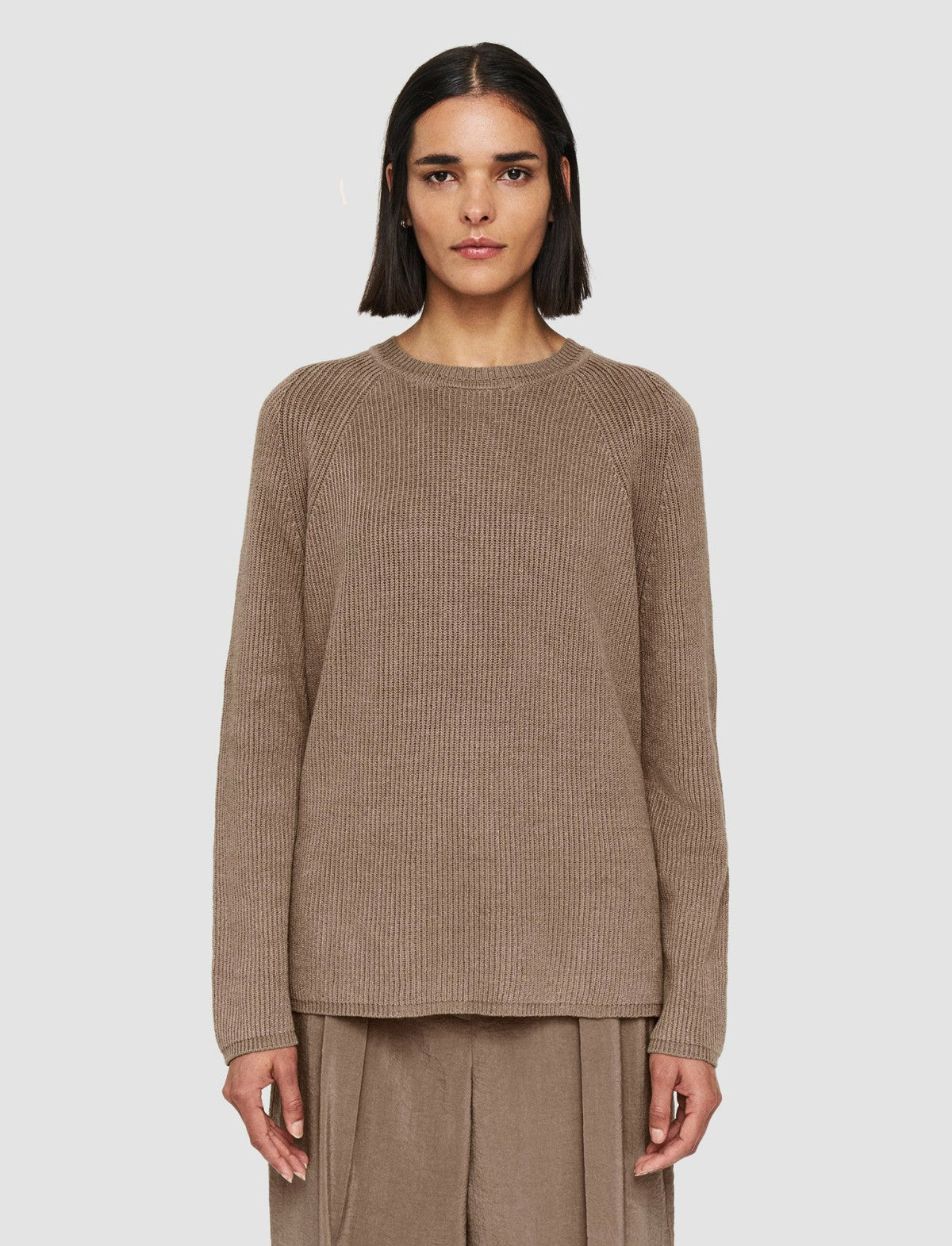 JOSEPH Fashion Women Linen Cotton Knitted Round Neck Jumper Frozen Mocha