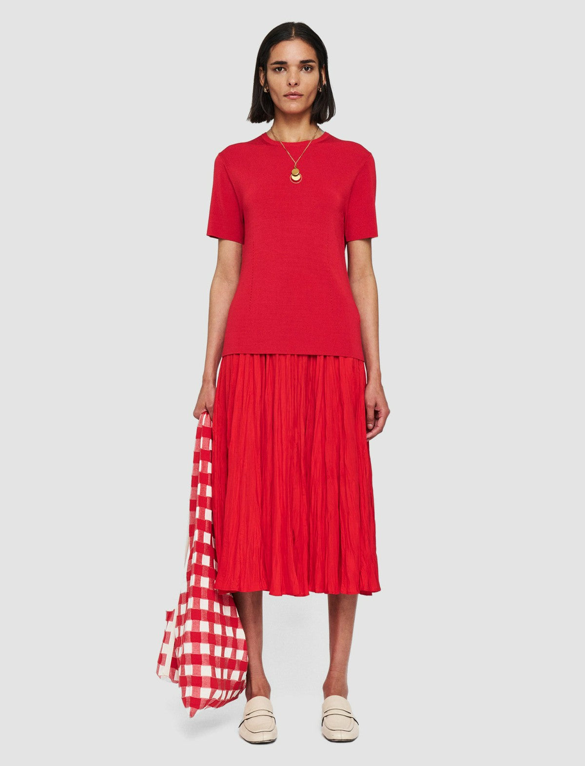 JOSEPH Fashion Women Satiny Rib Knit Top Crimson