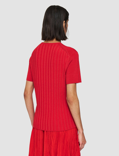 JOSEPH Fashion Women Satiny Rib Knit Top Crimson