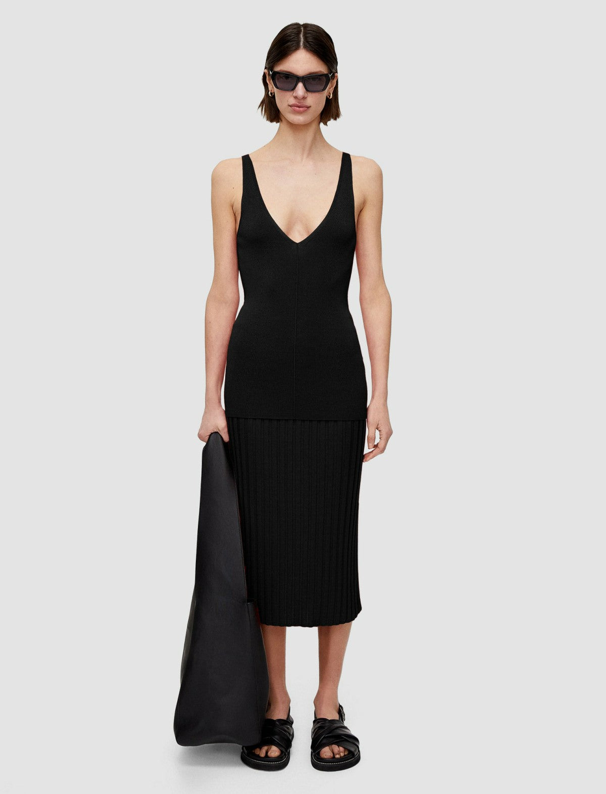 JOSEPH Fashion Women Satiny Rib Knit Tank Top Black