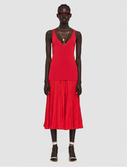 JOSEPH Fashion Women Satiny Rib Knit Tank Top Crimson