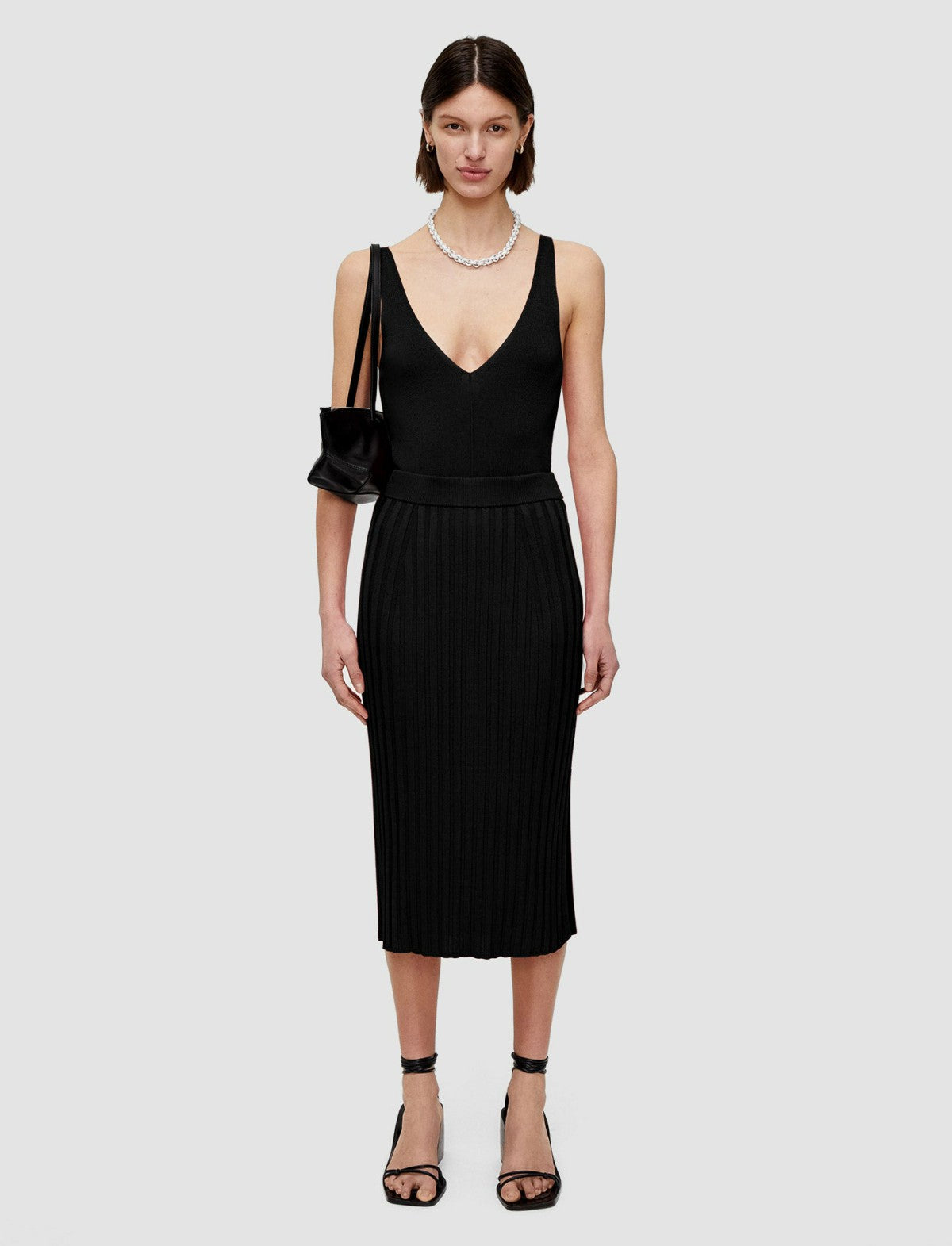 JOSEPH Fashion Women Satiny Rib Knit Skirt Black